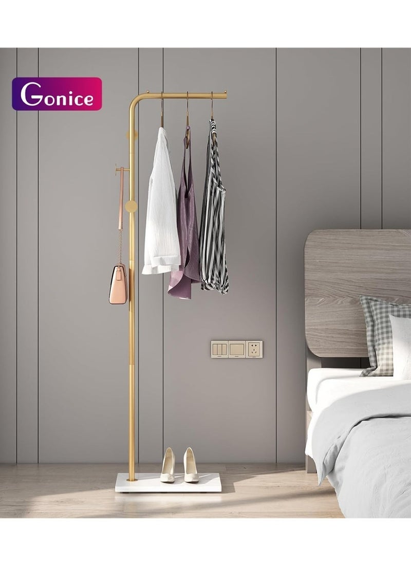Gonice Gold Coat Racks, Metal Coat Racks Freestanding with Crossbar and 3 Hooks, Modern Coat Hanger with Marble Base, L Shaped Coat Stand for Entryway, Bedroom, Living Room, Office - Image 1